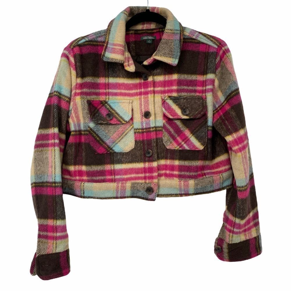 Wild‎ Fable Brown Pink Plaid Cropped Jacket Womens S